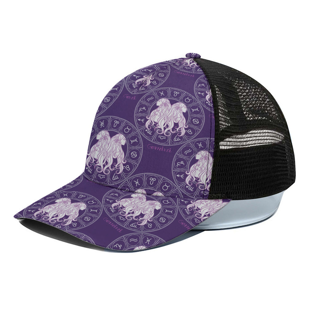 Purple Gemini Zodiac Pattern Print Black Mesh Trucker Cap