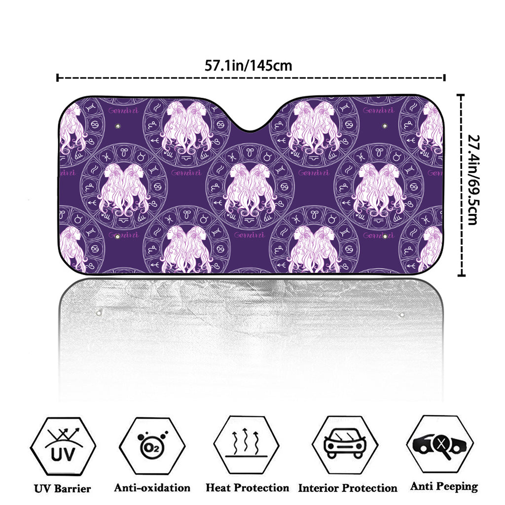 Purple Gemini Zodiac Pattern Print Car Windshield Sun Shade