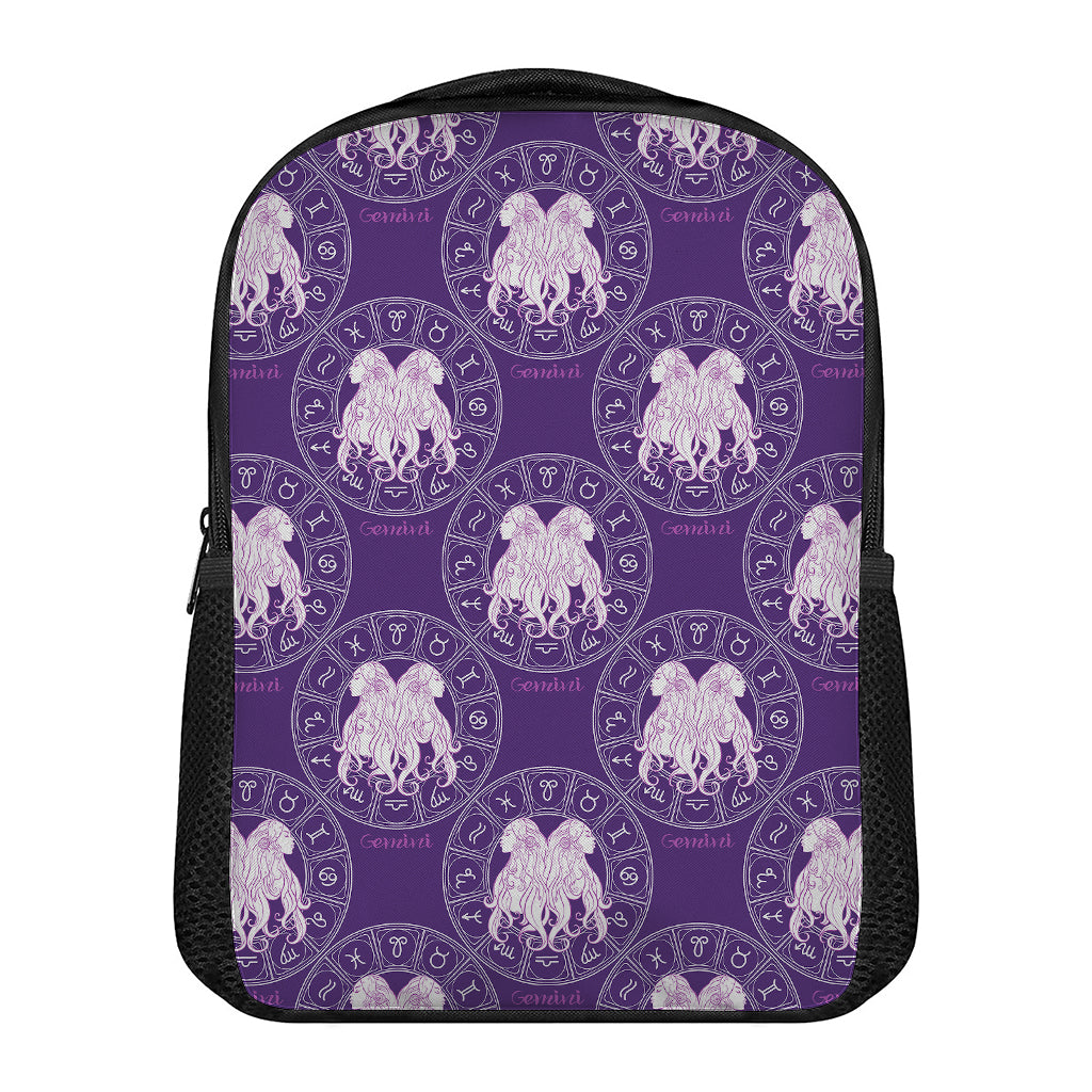 Purple Gemini Zodiac Pattern Print Casual Backpack