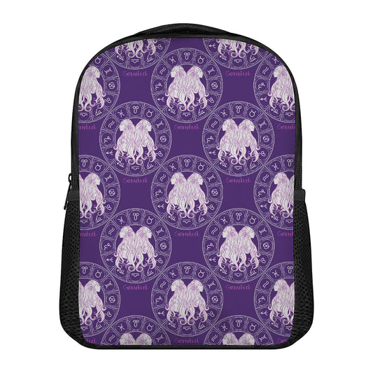 Purple Gemini Zodiac Pattern Print Casual Backpack