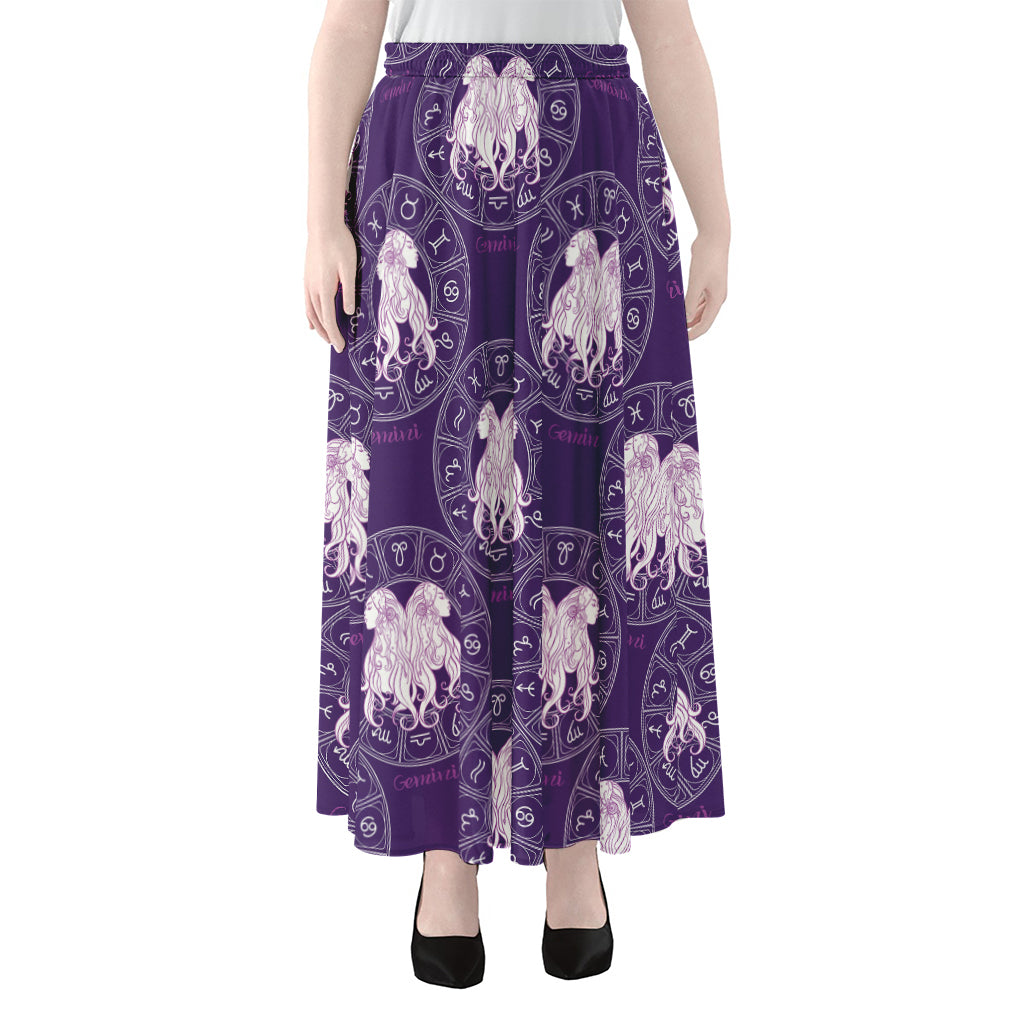 Purple Gemini Zodiac Pattern Print Chiffon Maxi Skirt