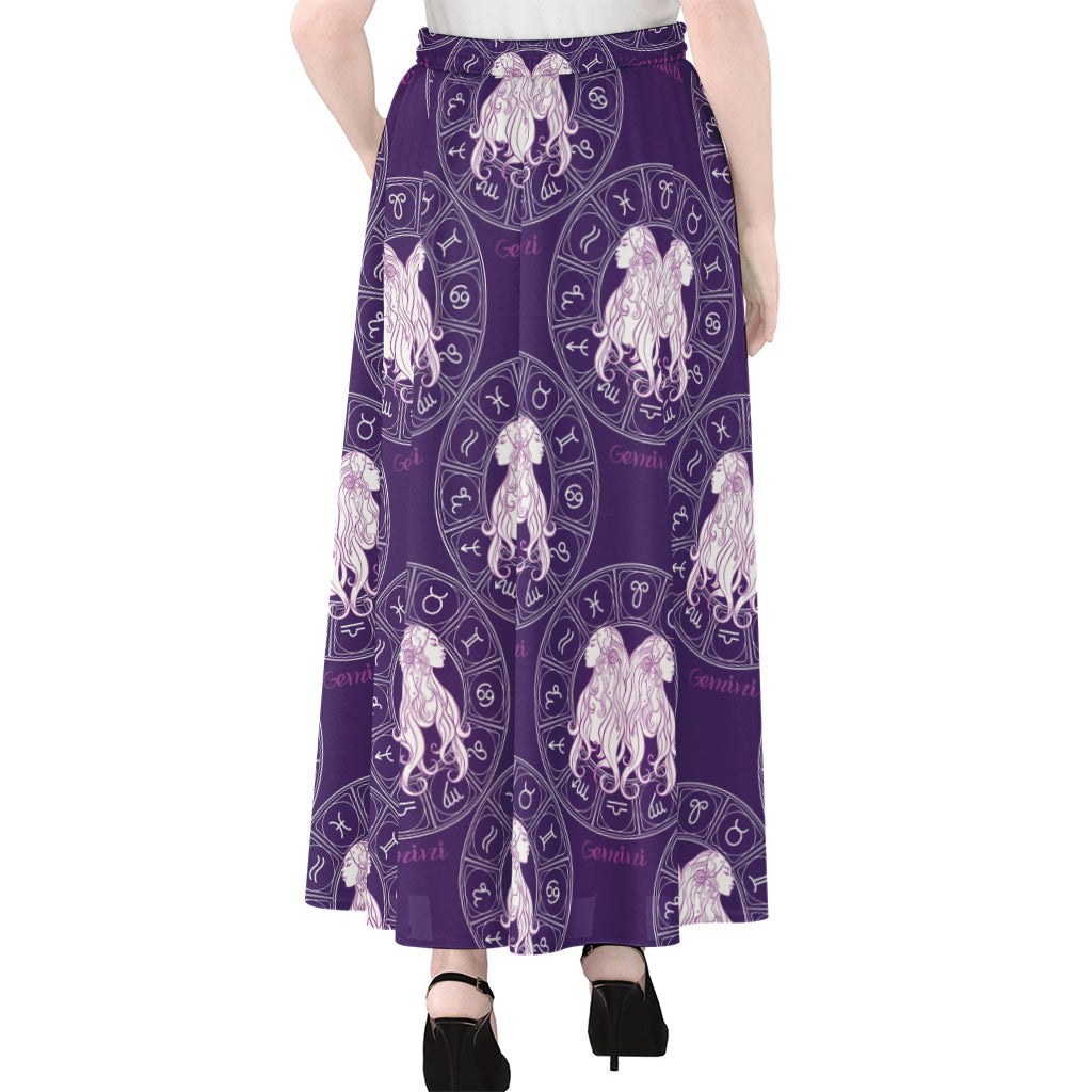 Purple Gemini Zodiac Pattern Print Chiffon Maxi Skirt