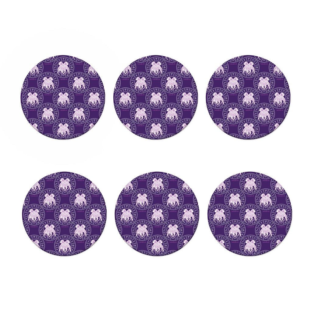 Purple Gemini Zodiac Pattern Print Coaster Set