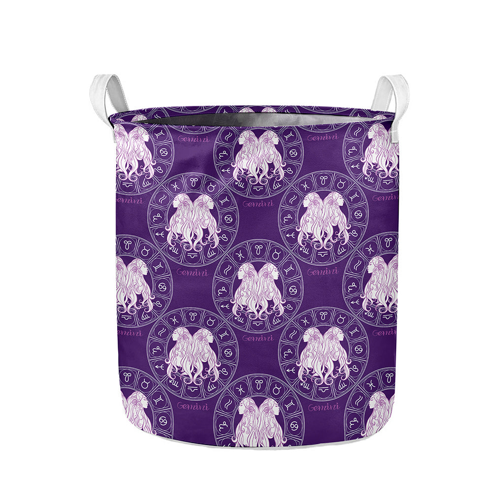 Purple Gemini Zodiac Pattern Print Collapsible Laundry Basket