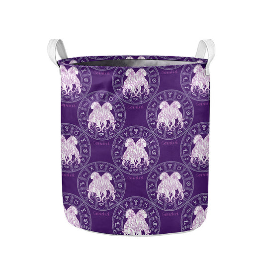 Purple Gemini Zodiac Pattern Print Collapsible Laundry Basket