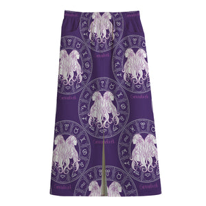 Purple Gemini Zodiac Pattern Print Cotton Front Slit Maxi Skirt