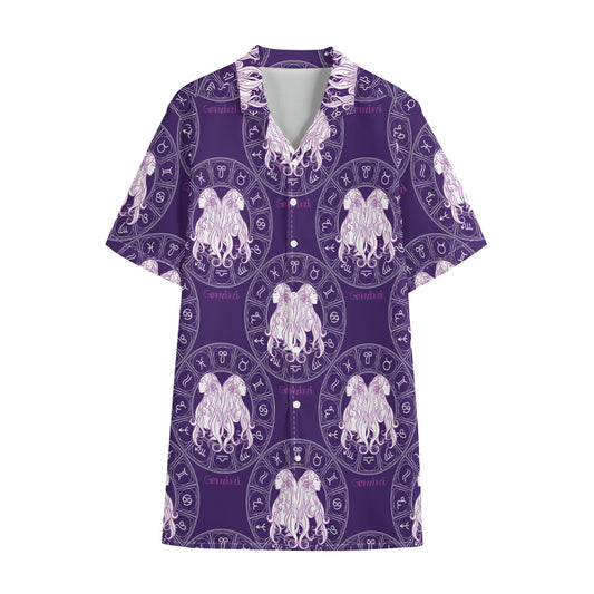 Purple Gemini Zodiac Pattern Print Cotton Hawaiian Shirt