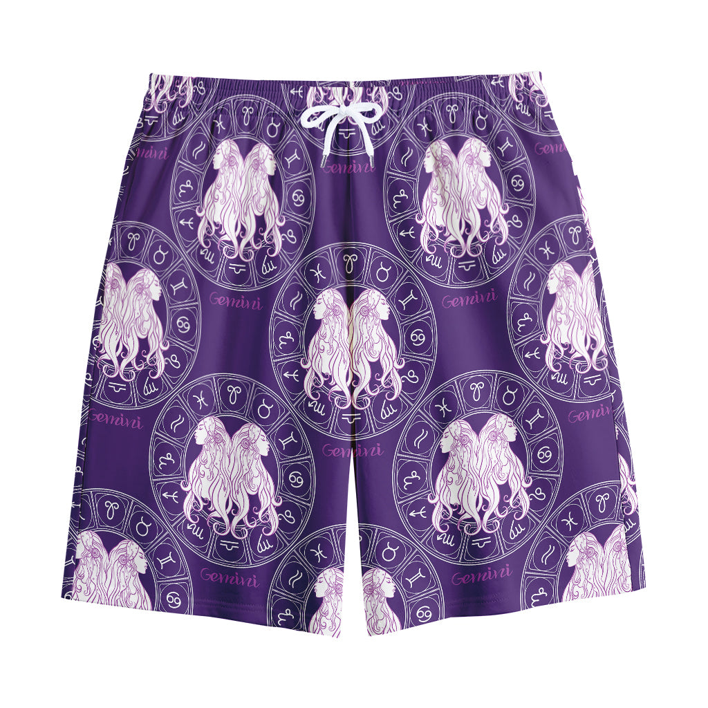 Purple Gemini Zodiac Pattern Print Cotton Shorts
