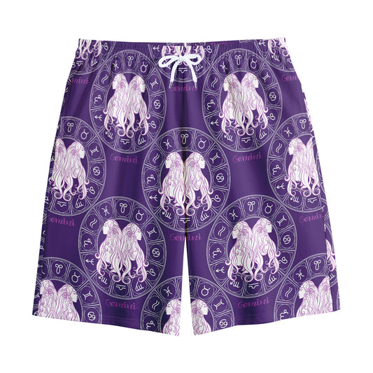 Purple Gemini Zodiac Pattern Print Cotton Shorts