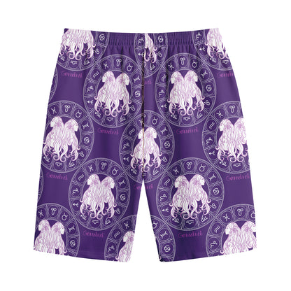 Purple Gemini Zodiac Pattern Print Cotton Shorts