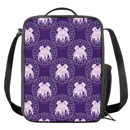 Purple Gemini Zodiac Pattern Print Crossbody Lunch Bag