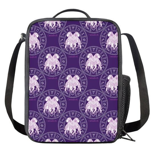 Purple Gemini Zodiac Pattern Print Crossbody Lunch Bag