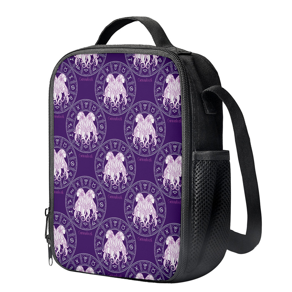 Purple Gemini Zodiac Pattern Print Crossbody Lunch Bag