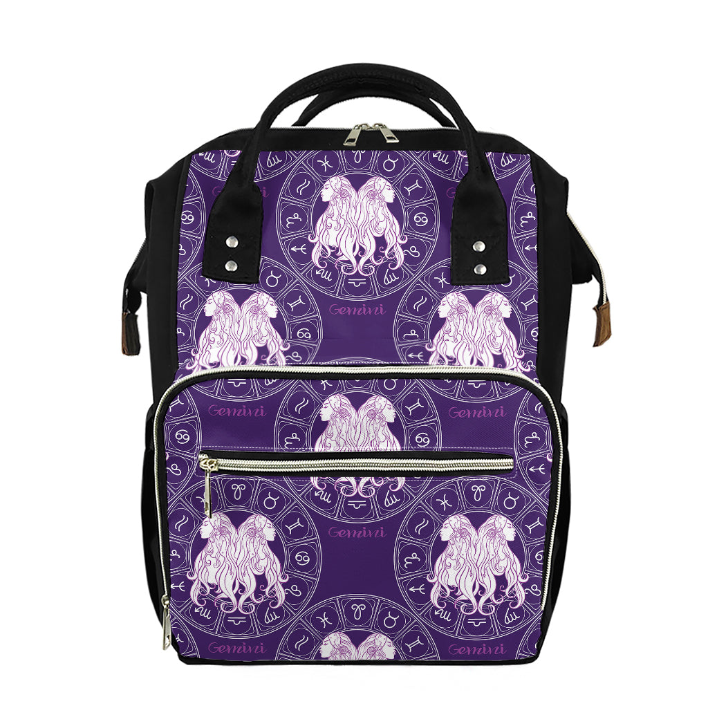 Purple Gemini Zodiac Pattern Print Diaper Bag