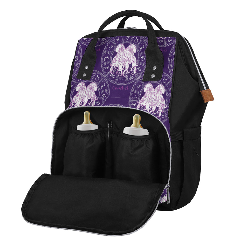 Purple Gemini Zodiac Pattern Print Diaper Bag