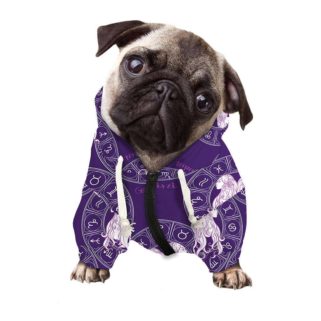 Purple Gemini Zodiac Pattern Print Dog Zip Up Hoodie