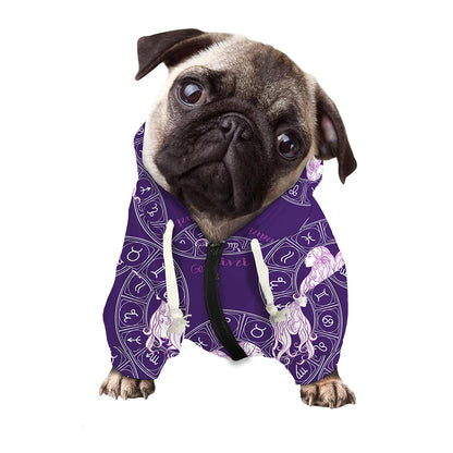 Purple Gemini Zodiac Pattern Print Dog Zip Up Hoodie
