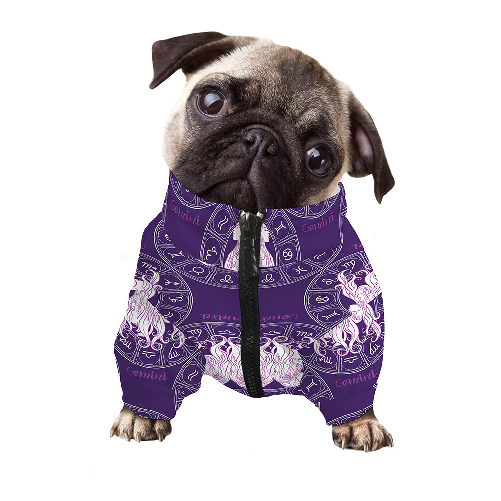 Purple Gemini Zodiac Pattern Print Dog Zip Up Jacket