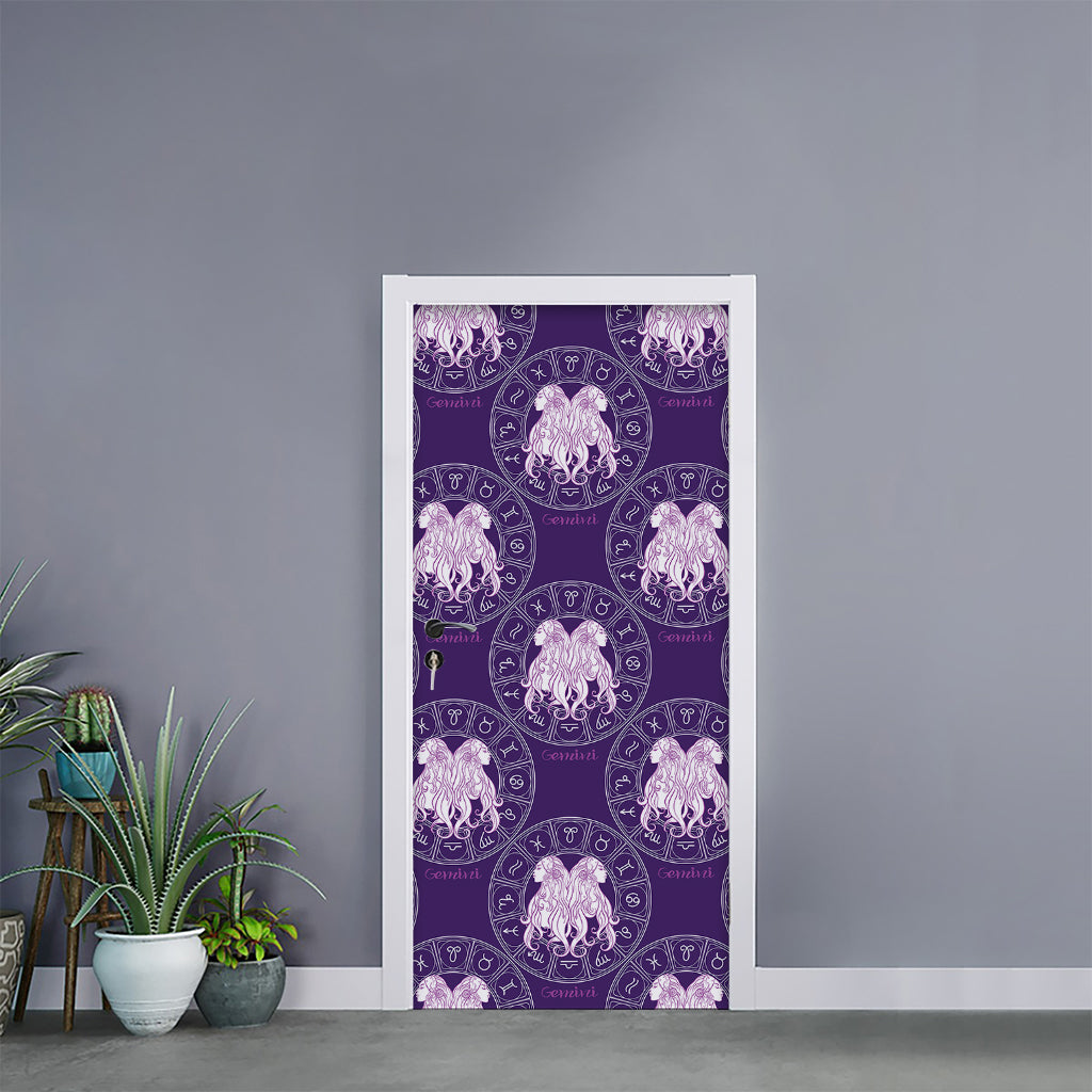 Purple Gemini Zodiac Pattern Print Door Sticker