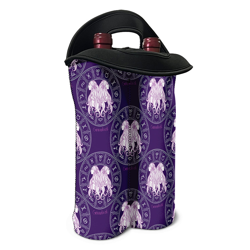 Purple Gemini Zodiac Pattern Print Double Neoprene Wine Tote