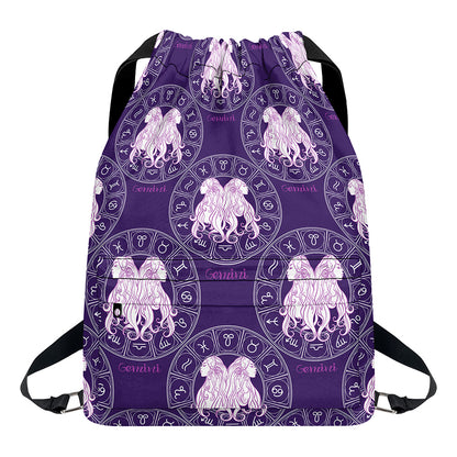 Purple Gemini Zodiac Pattern Print Drawstring Backpack