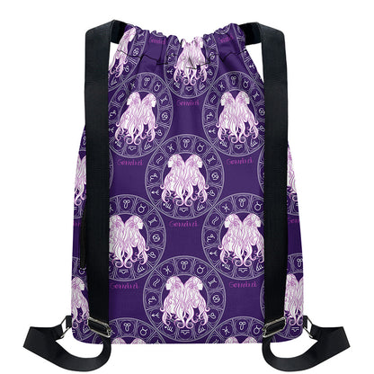 Purple Gemini Zodiac Pattern Print Drawstring Backpack