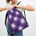 Purple Gemini Zodiac Pattern Print Drawstring Backpack