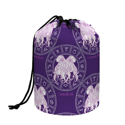 Purple Gemini Zodiac Pattern Print Drawstring Makeup Bag