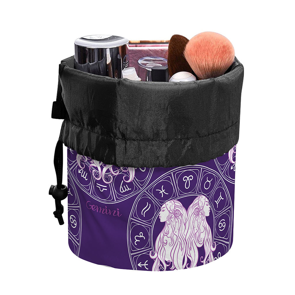Purple Gemini Zodiac Pattern Print Drawstring Makeup Bag