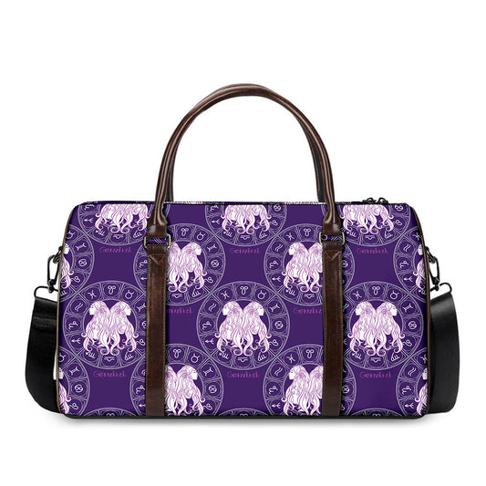 Purple Gemini Zodiac Pattern Print Duffle Bag
