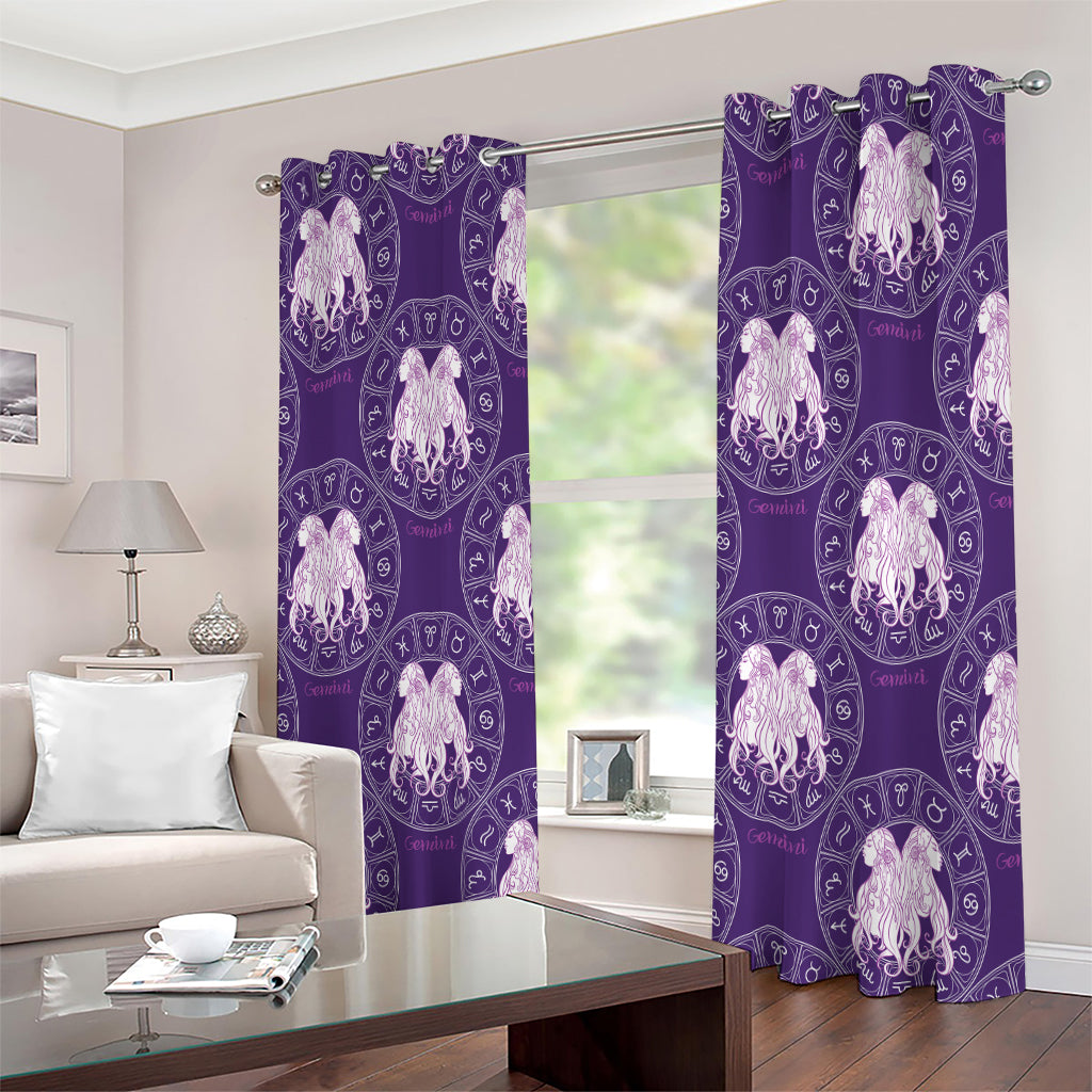 Purple Gemini Zodiac Pattern Print Extra Wide Grommet Curtains