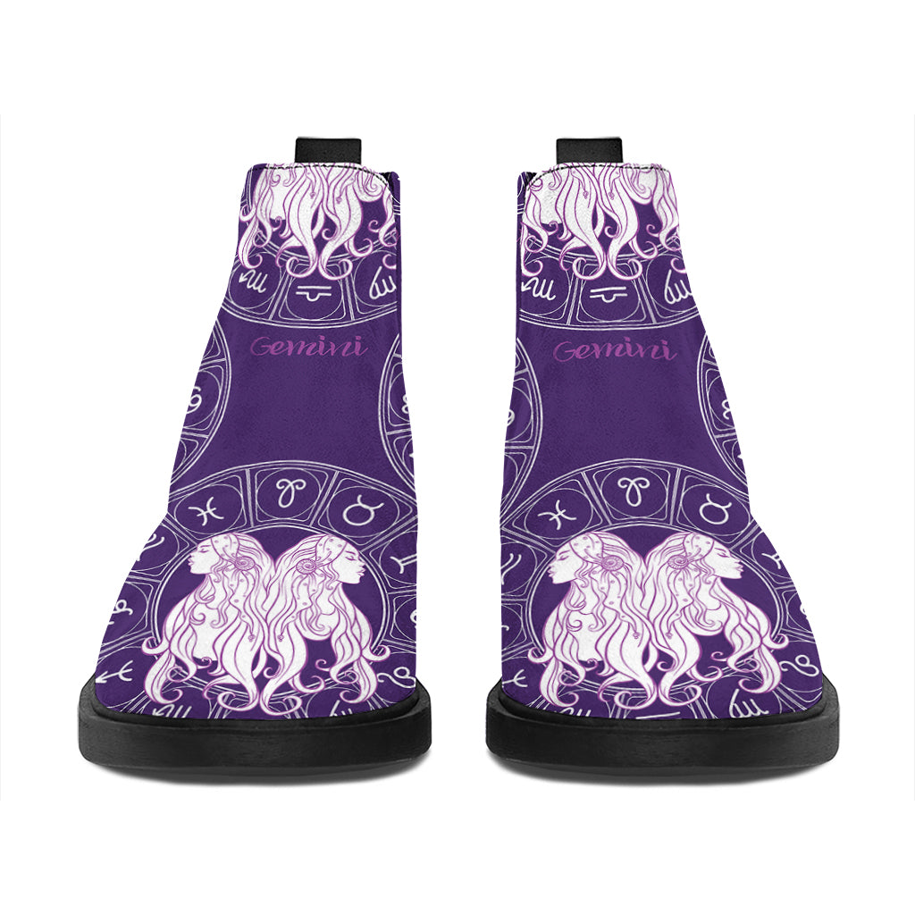 Purple Gemini Zodiac Pattern Print Flat Ankle Boots