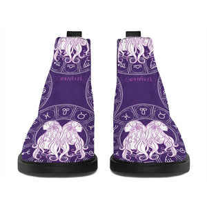 Purple Gemini Zodiac Pattern Print Flat Ankle Boots