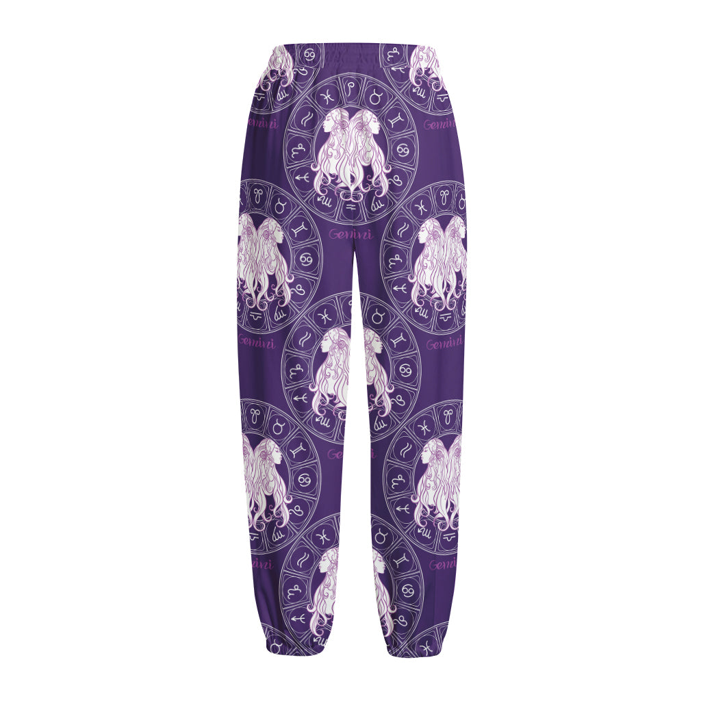 Purple Gemini Zodiac Pattern Print Fleece Lined Knit Pants