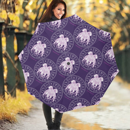 Purple Gemini Zodiac Pattern Print Foldable Umbrella