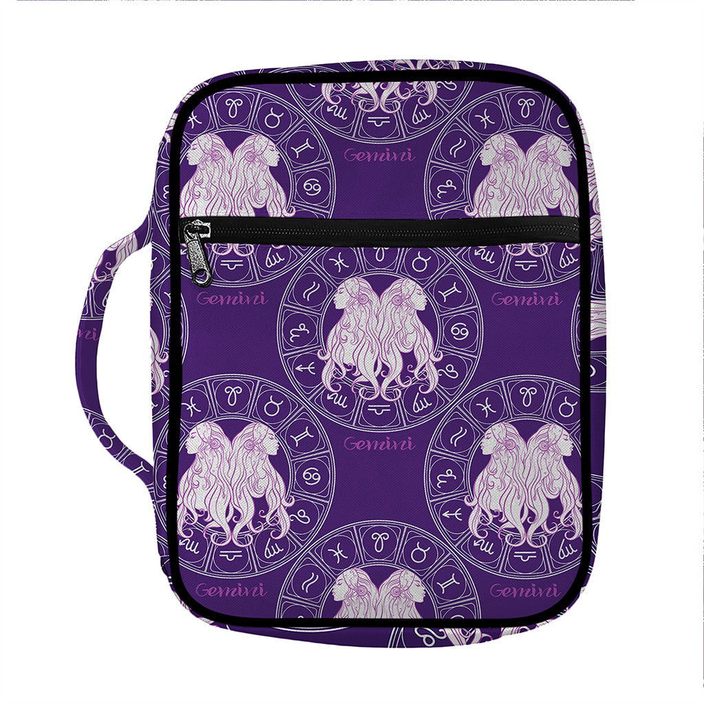 Purple Gemini Zodiac Pattern Print Front Pocket Bible Bag