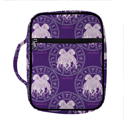 Purple Gemini Zodiac Pattern Print Front Pocket Bible Bag