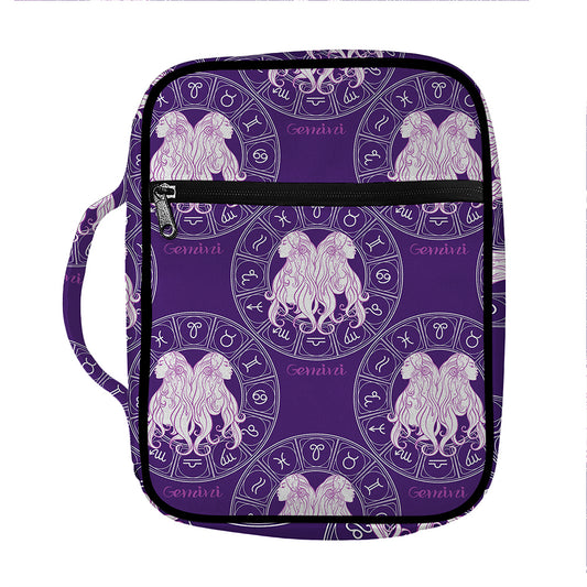 Purple Gemini Zodiac Pattern Print Front Pocket Bible Bag