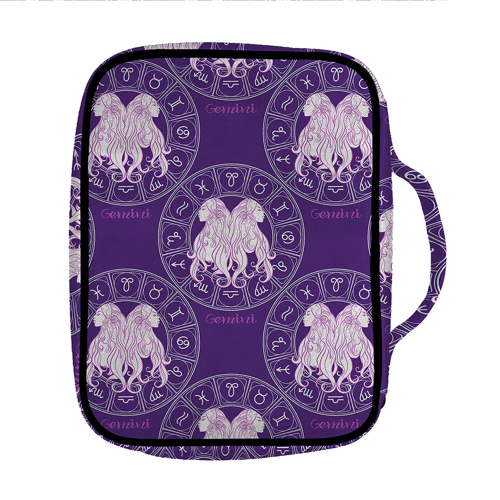 Purple Gemini Zodiac Pattern Print Front Pocket Bible Bag