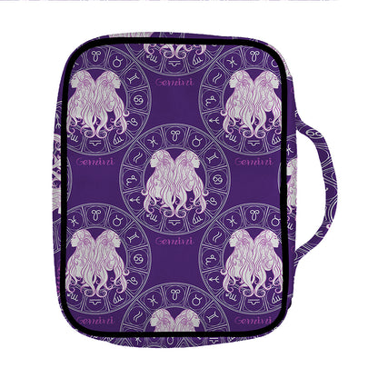 Purple Gemini Zodiac Pattern Print Front Pocket Bible Bag