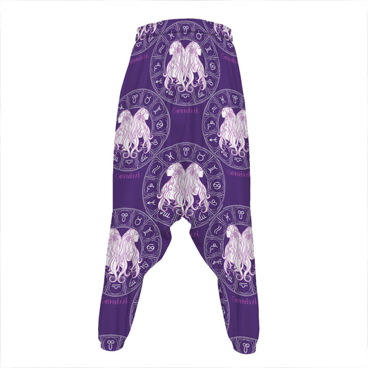 Purple Gemini Zodiac Pattern Print Hammer Pants