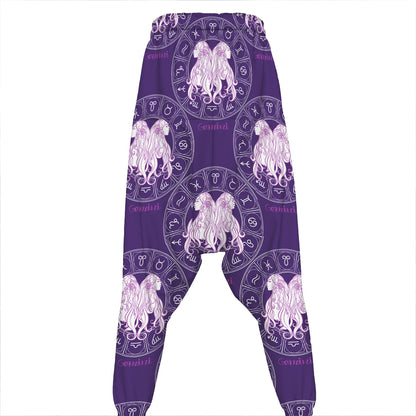 Purple Gemini Zodiac Pattern Print Hammer Pants