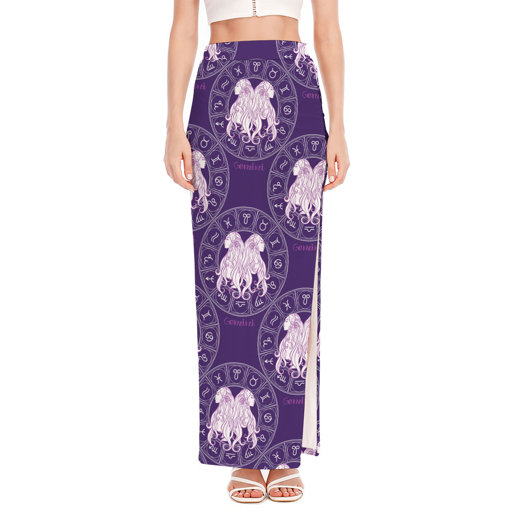 Purple Gemini Zodiac Pattern Print High Slit Maxi Skirt