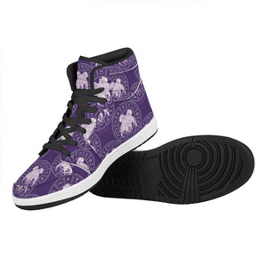 Purple Gemini Zodiac Pattern Print High Top Leather Sneakers