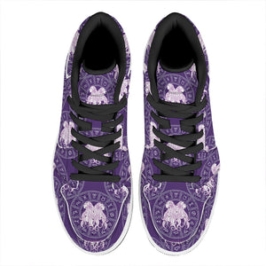 Purple Gemini Zodiac Pattern Print High Top Leather Sneakers