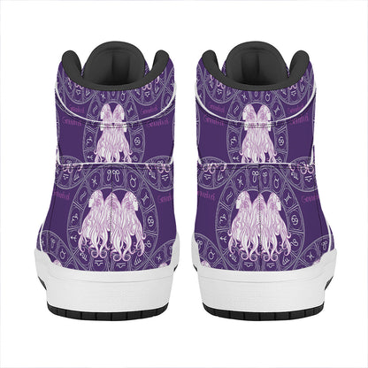 Purple Gemini Zodiac Pattern Print High Top Leather Sneakers