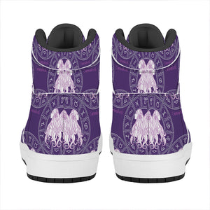 Purple Gemini Zodiac Pattern Print High Top Leather Sneakers