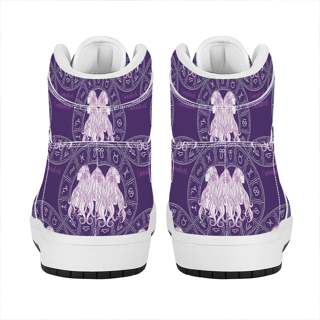 Purple Gemini Zodiac Pattern Print High Top Leather Sneakers