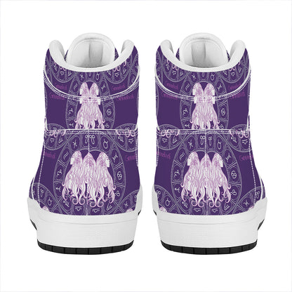 Purple Gemini Zodiac Pattern Print High Top Leather Sneakers