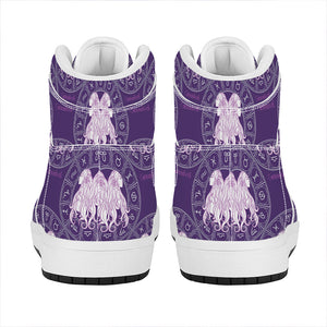 Purple Gemini Zodiac Pattern Print High Top Leather Sneakers